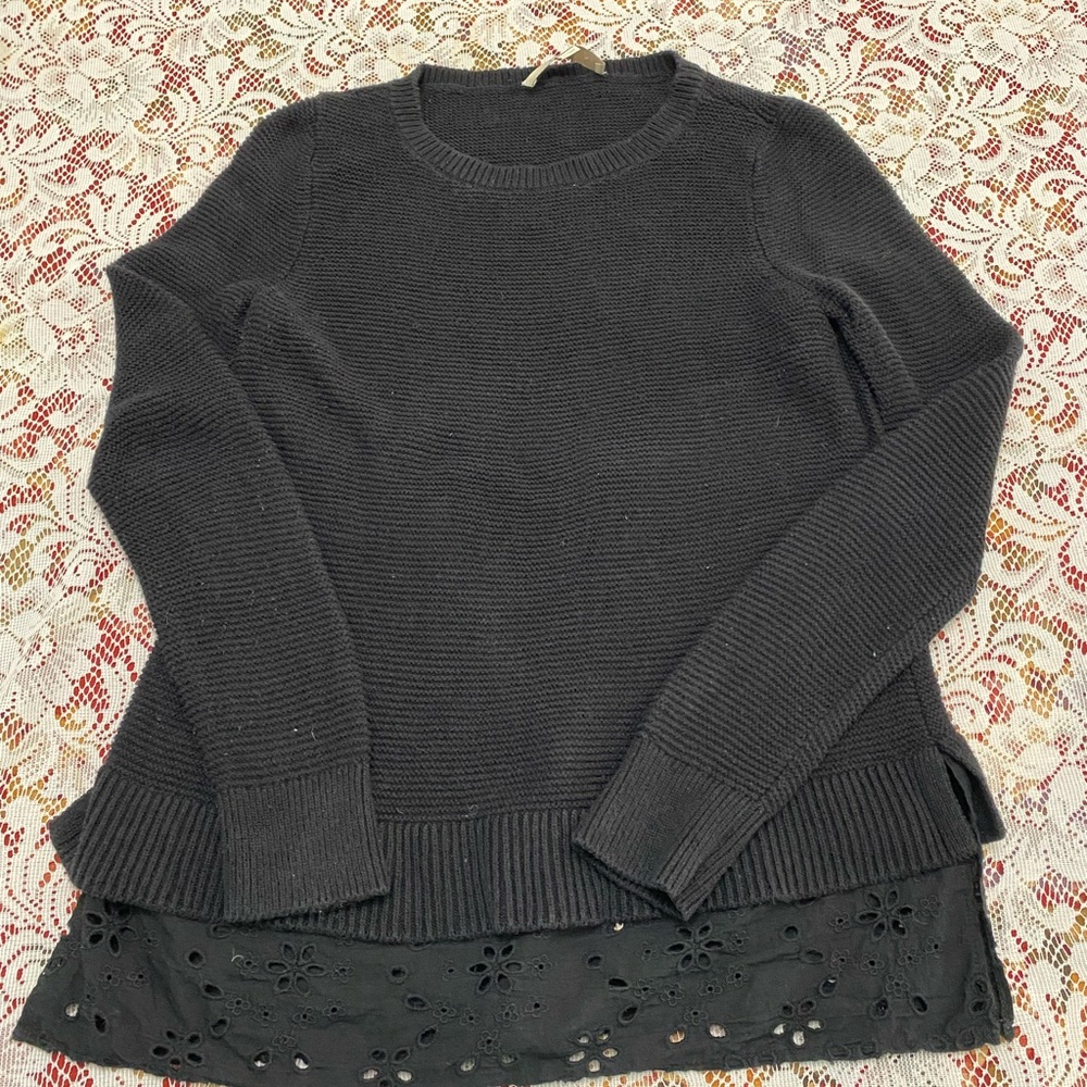 Loft Womens Sweater Detail Black Long Sleeve Size XS